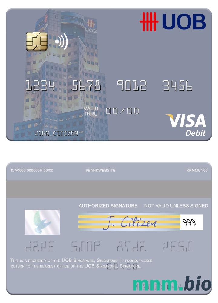 Singapore UOB Singapore visa debet karta przykład w formacie PSD